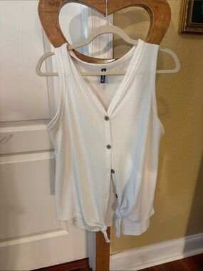 Waffle knit button down, knot tie bottom sleeveless tops XL